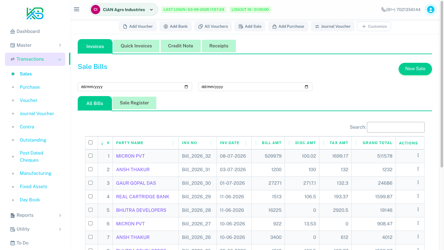 Multiple business configurations panel
